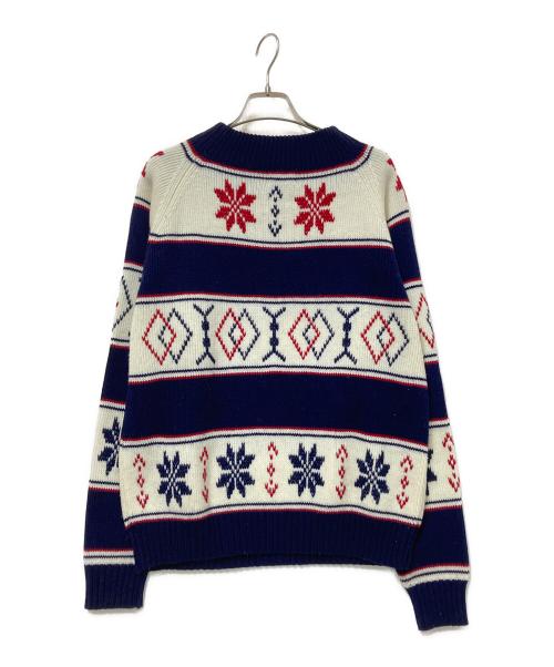 JC PENNEY（ジェーシーペニー）JC PENNEY (ジェーシーペニー) 総柄ニット レッド×ネイビー サイズ:Mの古着・服飾アイテム