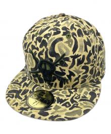 New Era×stussy（ニューエラ×ステューシー）の古着「スカル刺繍カモフラキャップ」｜ベージュ×ブラック