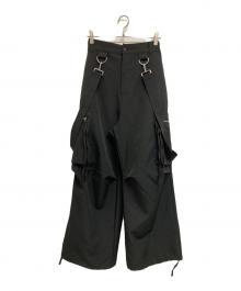 LILL（リル）の古着「ルーズシルエットハイウエストサスペンダーZIPポケットデニムカーゴパンツ」｜ブラック