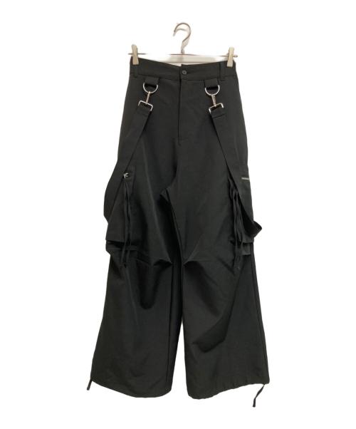 LILL（リル）LILL (リル) ルーズシルエットハイウエストサスペンダーZIPポケットデニムカーゴパンツ ブラック サイズ:Mの古着・服飾アイテム