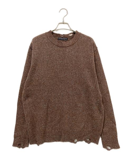 ATER / STUDIO JAPAN（アーテルストゥディオ）ATER / STUDIO JAPAN (アーテルストゥディオ) ダメージ加工クルーネックニット ブラウン サイズ:Mの古着・服飾アイテム