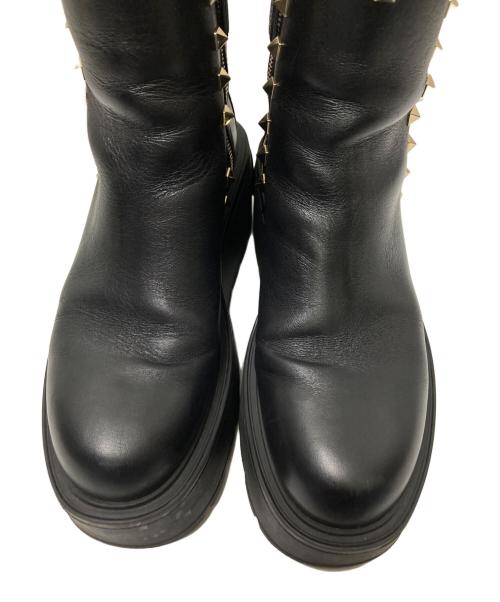 VALENTINO（ヴァレンティノ）VALENTINO (ヴァレンティノ) ユニークフォーム ロックスタッズブーツ ブラック サイズ:38 1/2の古着・服飾アイテム