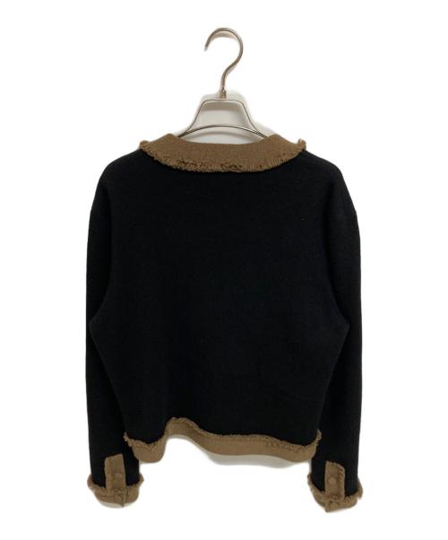 BOWTE（バウト）BOWTE (バウト) 12G CASHMERE FRINGE CARDIGAN ブラック×ブラウン サイズ:FREEの古着・服飾アイテム