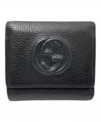GUCCIグッチ）の古着「インターロッキングG レザー 三つ折り財布」｜ブラック
