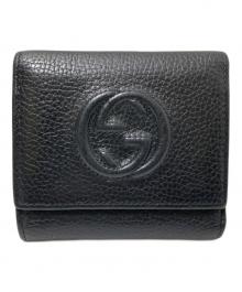 GUCCI（グッチ）の古着「インターロッキングG レザー 三つ折り財布」｜ブラック