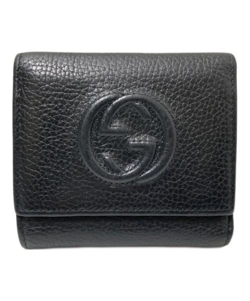 GUCCI（グッチ）GUCCI (グッチ) インターロッキングG レザー 三つ折り財布 ブラック サイズ:下記参照の古着・服飾アイテム