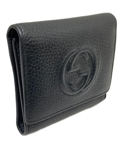 GUCCI（グッチ）GUCCI (グッチ) インターロッキングG レザー 三つ折り財布 ブラック サイズ:下記参照の古着・服飾アイテム