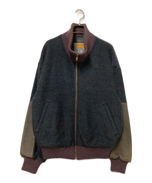 INTERMEZZO（インターメッツォ）INTERMEZZO (インターメッツォ) ニットジャケット グリーン×パープル サイズ: Lの古着・服飾アイテム