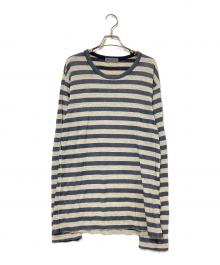 Yohji Yamamoto pour homme（ヨウジヤマモト プールオム）の古着「コットンリネンボーダーカットソー」｜ブルー×ホワイト