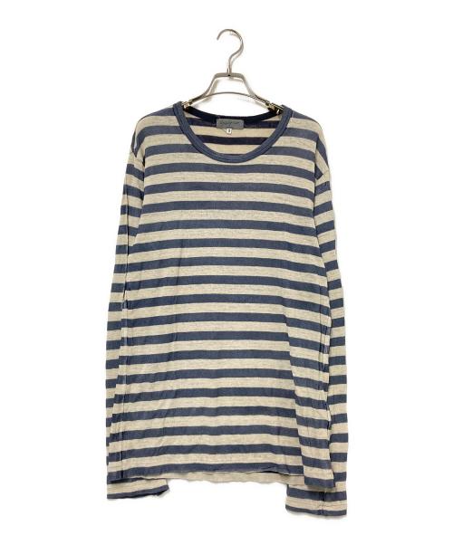 Yohji Yamamoto pour homme（ヨウジヤマモト プールオム）Yohji Yamamoto pour homme (ヨウジヤマモト プールオム) コットンリネンボーダーカットソー ブルー×ホワイト サイズ:3の古着・服飾アイテム