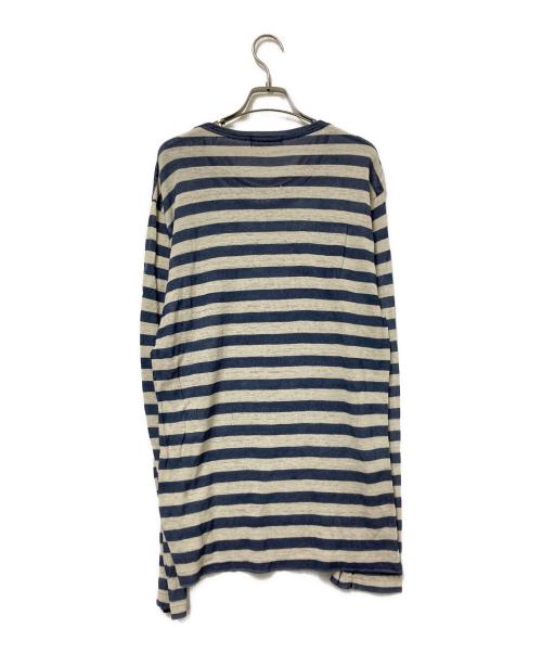 Yohji Yamamoto pour homme（ヨウジヤマモト プールオム）Yohji Yamamoto pour homme (ヨウジヤマモト プールオム) コットンリネンボーダーカットソー ブルー×ホワイト サイズ:3の古着・服飾アイテム