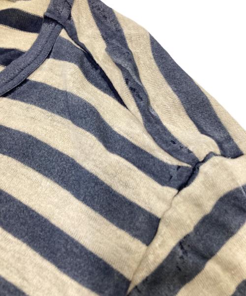 Yohji Yamamoto pour homme（ヨウジヤマモト プールオム）Yohji Yamamoto pour homme (ヨウジヤマモト プールオム) コットンリネンボーダーカットソー ブルー×ホワイト サイズ:3の古着・服飾アイテム
