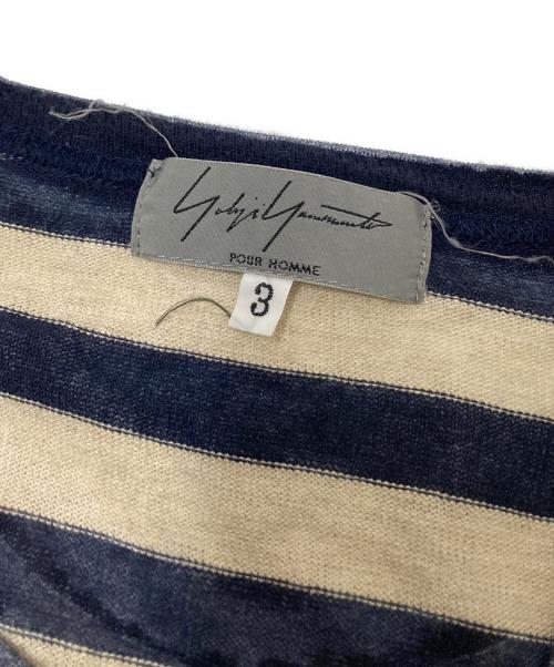 Yohji Yamamoto pour homme（ヨウジヤマモト プールオム）Yohji Yamamoto pour homme (ヨウジヤマモト プールオム) コットンリネンボーダーカットソー ブルー×ホワイト サイズ:3の古着・服飾アイテム
