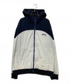 stussyステューシー）の古着「フーデッドジャケット」｜ネイビー×ホワイト