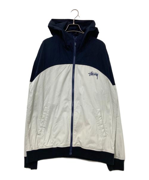 stussy（ステューシー）stussy (ステューシー) フーデッドジャケット ネイビー×ホワイト サイズ:XLの古着・服飾アイテム