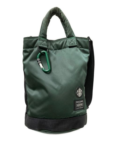 PORTER（ポーター）PORTER (ポーター) STARBUCKS COFFEE (スターバックス コーヒー) COFFEE BEAN SHAPE DRUM BAG グリーン×ブラック サイズ:下記参照の古着・服飾アイテム