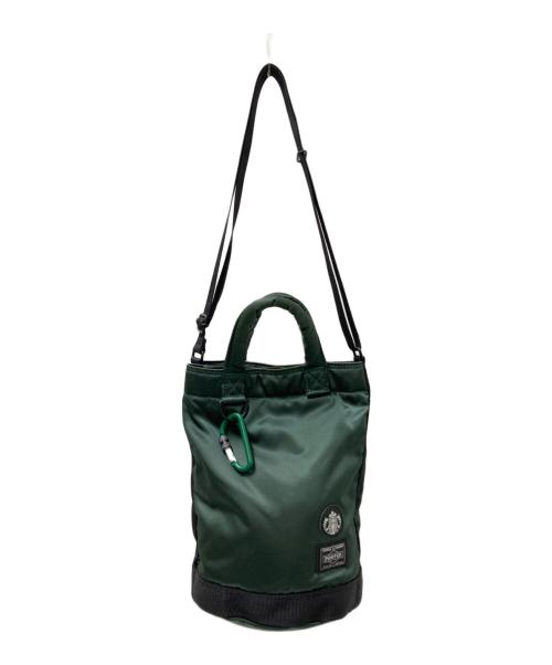 PORTER（ポーター）PORTER (ポーター) STARBUCKS COFFEE (スターバックス コーヒー) COFFEE BEAN SHAPE DRUM BAG グリーン×ブラック サイズ:下記参照の古着・服飾アイテム