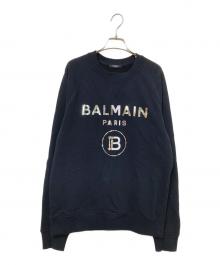 BALMAIN（バルマン）の古着「Metallic Flock Logo Sweatshirt」｜ブラック