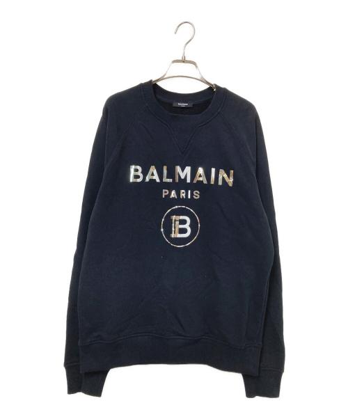 BALMAIN（バルマン）BALMAIN (バルマン) Metallic Flock Logo Sweatshirt ブラック サイズ:Mの古着・服飾アイテム
