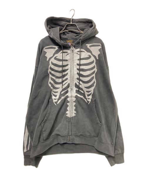 VANSON（バンソン）VANSON (バンソン) ボーンプリントジップパーカー グレー サイズ:Lの古着・服飾アイテム