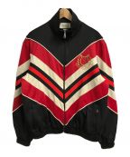 GUCCIグッチ）の古着「ストライプトラックジャケット stripe track jacket」｜ブラック×レッド×ベージュ
