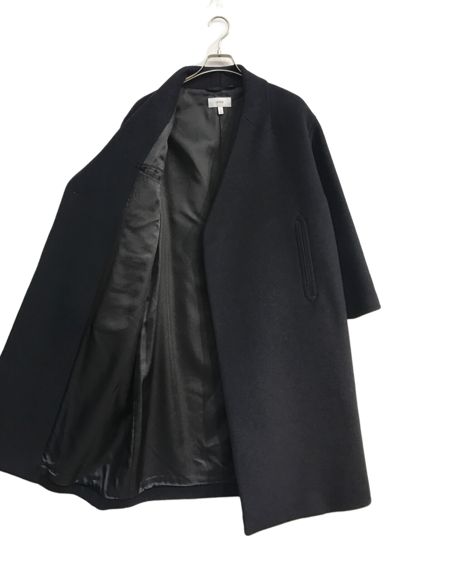 HYKE ハイク✨ウール メルトン ロングピーコート 1 中古・古着通販】HYKE (ハイク) メルトンロングPコート ネイビー