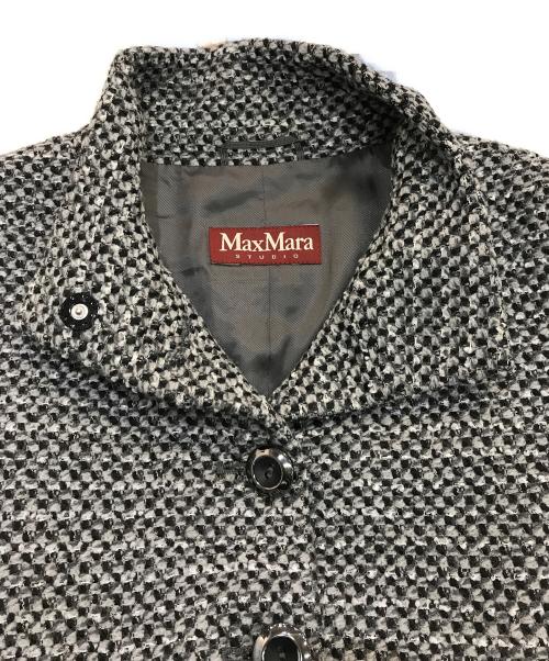 Max Mara Studio（マックスマーラ ストゥディオ）Max Mara Studio (マックスマーラ ストゥディオ) ツイードスタンドカラーコート グレー サイズ:38の古着・服飾アイテム