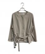 green label relaxingグリーンレーベルリラクシング）の古着「CS SM ノーカラー ジャケット」｜ベージュ