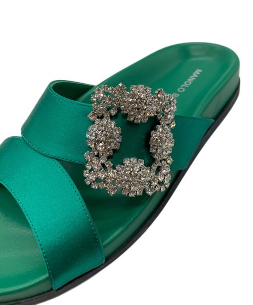 Manolo Blahnik（マノロブラニク）Manolo Blahnik (マノロブラニク) CHILANGHI ジュエルバックル サンダル　123-2425-0007 グリーン サイズ:36の古着・服飾アイテム
