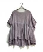 BEARDSLEYビアズリー）の古着「ムラ染めギャザーブラウス　BEZ1031604A0012」｜パープル