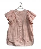 YORIヨリ）の古着「ギンガムチェックバルーンスリーブブラウス」｜ピンク