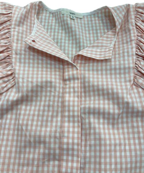 YORI（ヨリ）yori (ヨリ) ギンガムチェックバルーンスリーブブラウス ピンク サイズ:36の古着・服飾アイテム