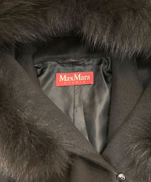 Max Mara Studio（マックスマーラ ストゥディオ）MAX MARA STUDIO (マックスマーラ ストゥディオ) mango フォックスファーウールコート　601609996 ブラック サイズ:40の古着・服飾アイテム