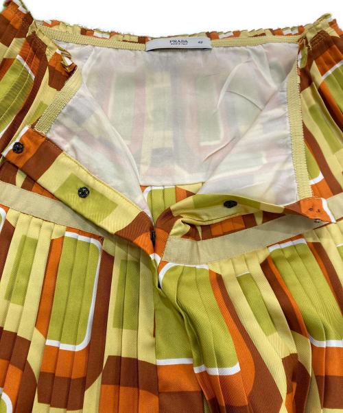 PRADA（プラダ）PRADA (プラダ) 総柄シルクスカート イエロー×オレンジ サイズ:42の古着・服飾アイテム