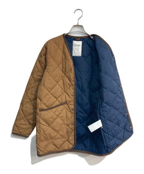 TAION（タイオン）TAION (タイオン) シティ パイピングVネック ダウンカーディガン CITY LINE ブラウン サイズ:Sの古着・服飾アイテム