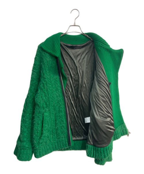 NO ID.（ノーアイディー）NO ID. (ノーアイディー) シャギーニットダブルライダースJKT　851010-301K グリーン サイズ:ONEの古着・服飾アイテム