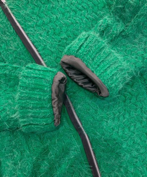 NO ID.（ノーアイディー）NO ID. (ノーアイディー) シャギーニットダブルライダースJKT　851010-301K グリーン サイズ:ONEの古着・服飾アイテム