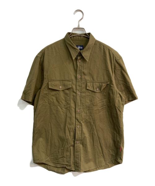 stussy（ステューシー）stussy (ステューシー) 半袖シャツ　OLD STUSSY 紺タグ オリーブ サイズ:Lの古着・服飾アイテム