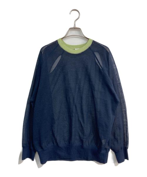 6(ROKU) BEAUTY&YOUTH（ロク ビューティーアンドユース）6(ROKU) BEAUTY&YOUTH (ロク ビューティーアンドユース) SHEER COLOR RIB PULLOVER ニット ネイビー×グリーン サイズ:-の古着・服飾アイテム