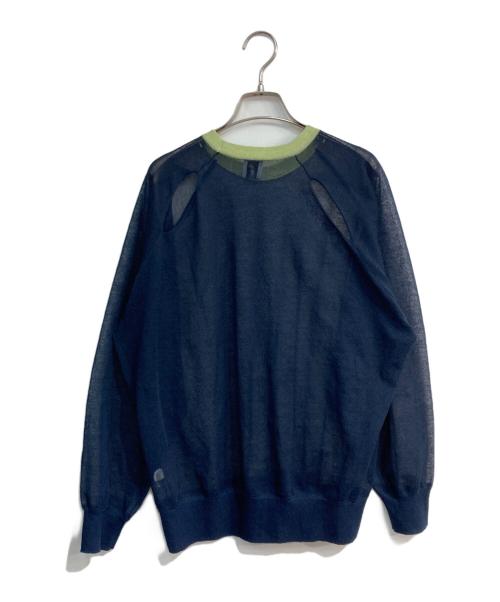 6(ROKU) BEAUTY&YOUTH（ロク ビューティーアンドユース）6(ROKU) BEAUTY&YOUTH (ロク ビューティーアンドユース) SHEER COLOR RIB PULLOVER ニット ネイビー×グリーン サイズ:-の古着・服飾アイテム