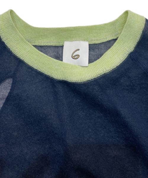 6(ROKU) BEAUTY&YOUTH（ロク ビューティーアンドユース）6(ROKU) BEAUTY&YOUTH (ロク ビューティーアンドユース) SHEER COLOR RIB PULLOVER ニット ネイビー×グリーン サイズ:-の古着・服飾アイテム