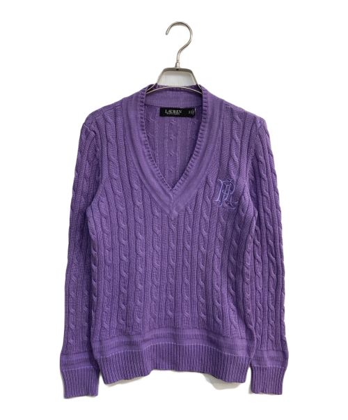 LAUREN RALPH LAUREN（ローレンラルフローレン）LAUREN RALPH LAUREN (ローレンラルフローレン) 深Vケーブルニット パープル サイズ:Sの古着・服飾アイテム