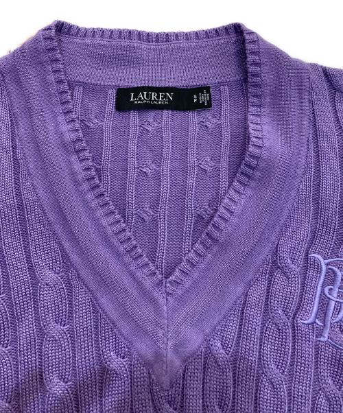 LAUREN RALPH LAUREN（ローレンラルフローレン）LAUREN RALPH LAUREN (ローレンラルフローレン) 深Vケーブルニット パープル サイズ:Sの古着・服飾アイテム