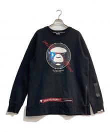 Aape BY A BATHING APE（エーエイプ バイ アベイシングエイプ）の古着「フロントプリント サイドジップ 　AAPSWM3455XXBクルーネック スウェット」｜ブラック