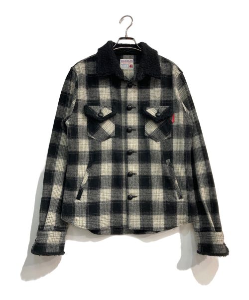 MARBLES（マーブルズ）MARBLES (マーブルズ) クルミボタンチェックジャケット ホワイト×ブラック サイズ:40の古着・服飾アイテム