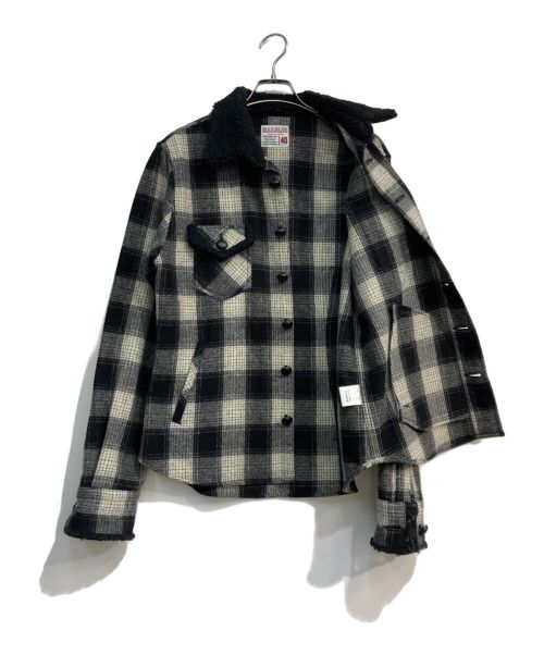 MARBLES（マーブルズ）MARBLES (マーブルズ) クルミボタンチェックジャケット ホワイト×ブラック サイズ:40の古着・服飾アイテム