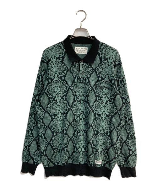 WACKO MARIA（ワコマリア）WACKO MARIA (ワコマリア) PYTHON KNIT POLO SHIRT 23FW グリーン×ブラック サイズ:Mの古着・服飾アイテム