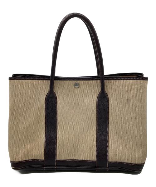 HERMES（エルメス）HERMES (エルメス) ガーデンパーティーPM　トワルアッシュ 年刻 □H アイボリー×ブラウンの古着・服飾アイテム