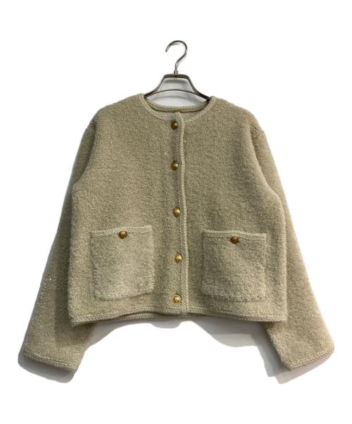 Mila Owen（ミラオーウェン）Mila Owen (ミラオーウェン) 金釦ノーカラーコンパクトラメニットジャケット ベージュ サイズ:Sの古着・服飾アイテム