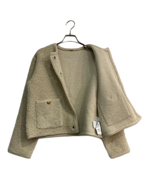 Mila Owen（ミラオーウェン）Mila Owen (ミラオーウェン) 金釦ノーカラーコンパクトラメニットジャケット ベージュ サイズ:Sの古着・服飾アイテム